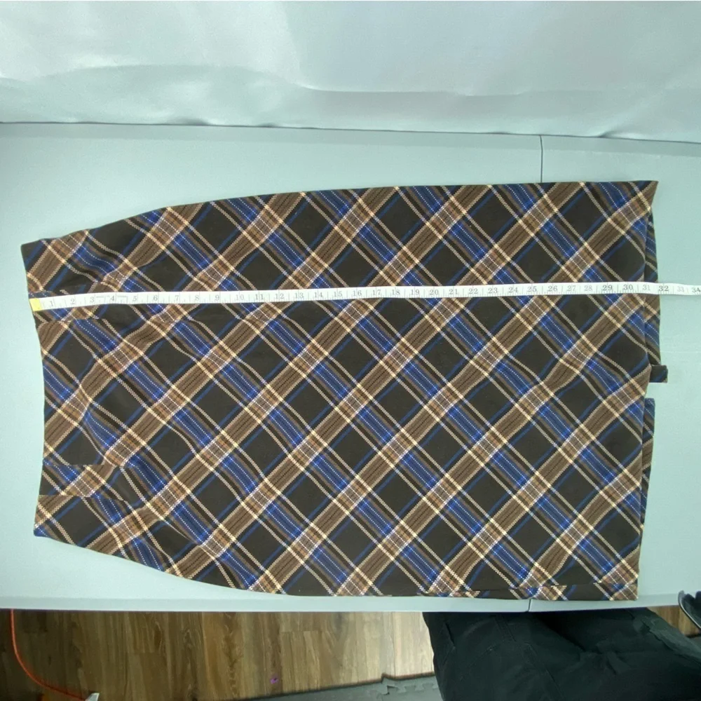 Briggs New York Plaid Brown/Blue/Cream Midi Skirt, 10P